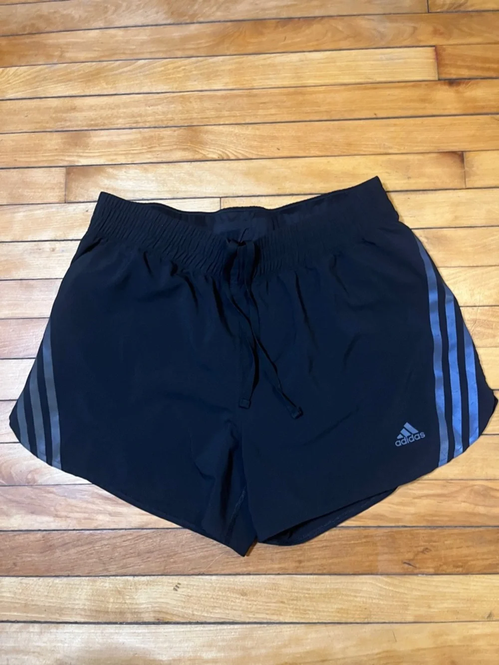 adidas Black Athletic Shorts with Reflective Three-Stripes - Picture 2 of 3